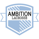 A blue and white logo for ambition lacrosse.