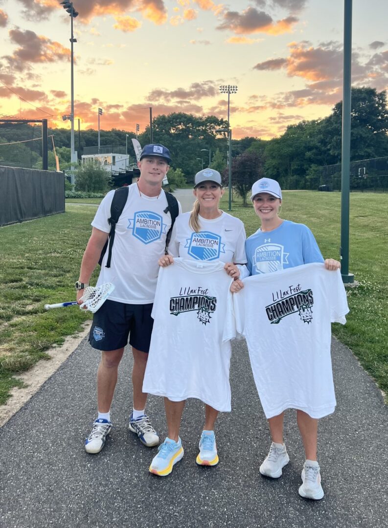 Family celebrating lacrosse championship.